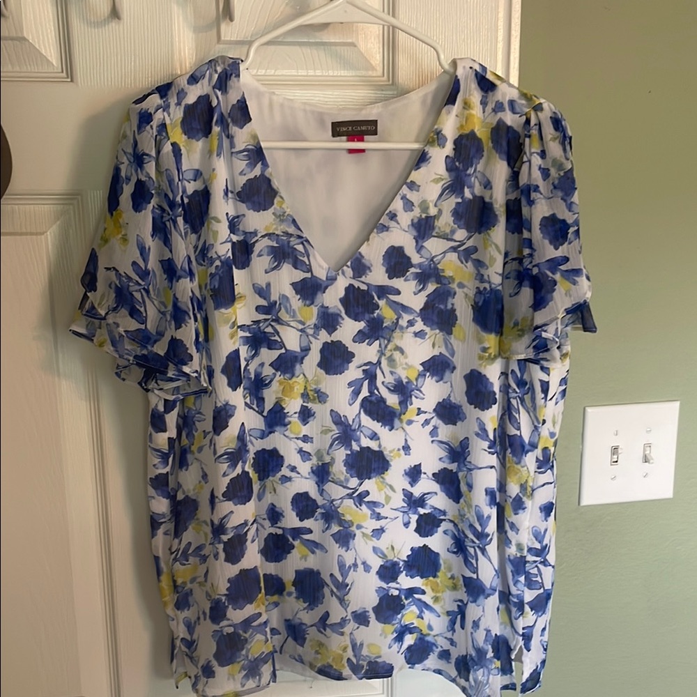 Vince Camuto Women's Floral Top - Blue and Yellow